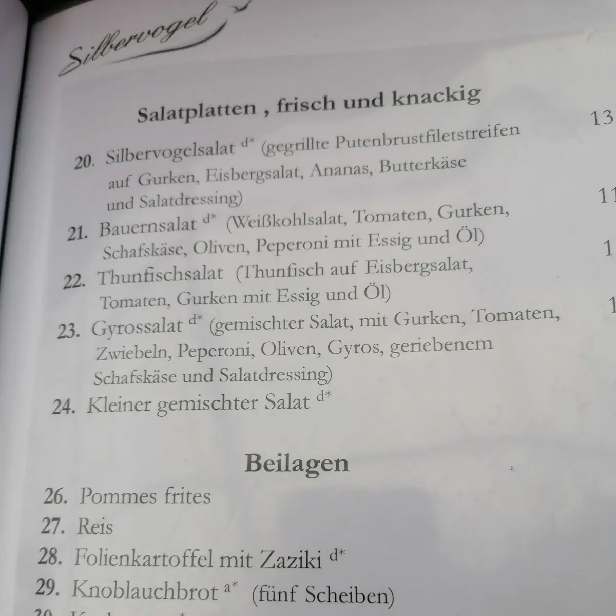 Speisekarte, Flugzeug Restaurant Silbervogel