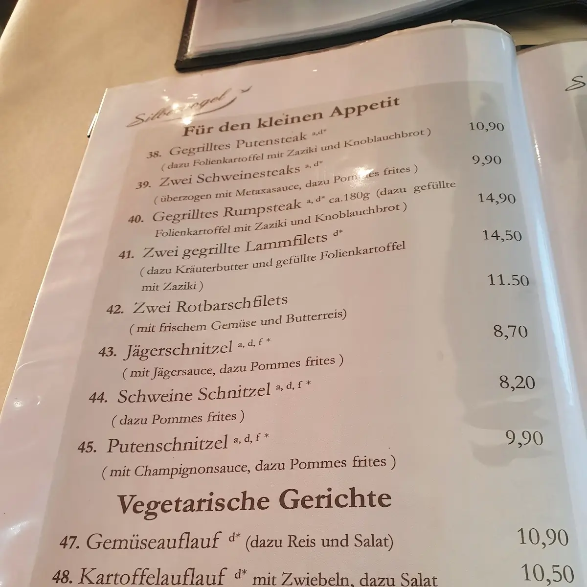 Speisekarte, Flugzeug Restaurant Silbervogel
