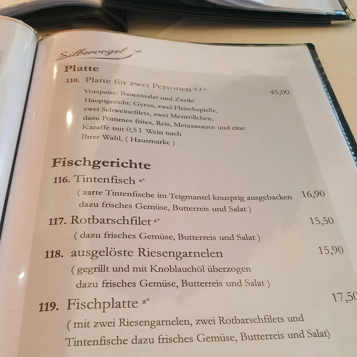 Speisekarte, Flugzeug Restaurant Silbervogel