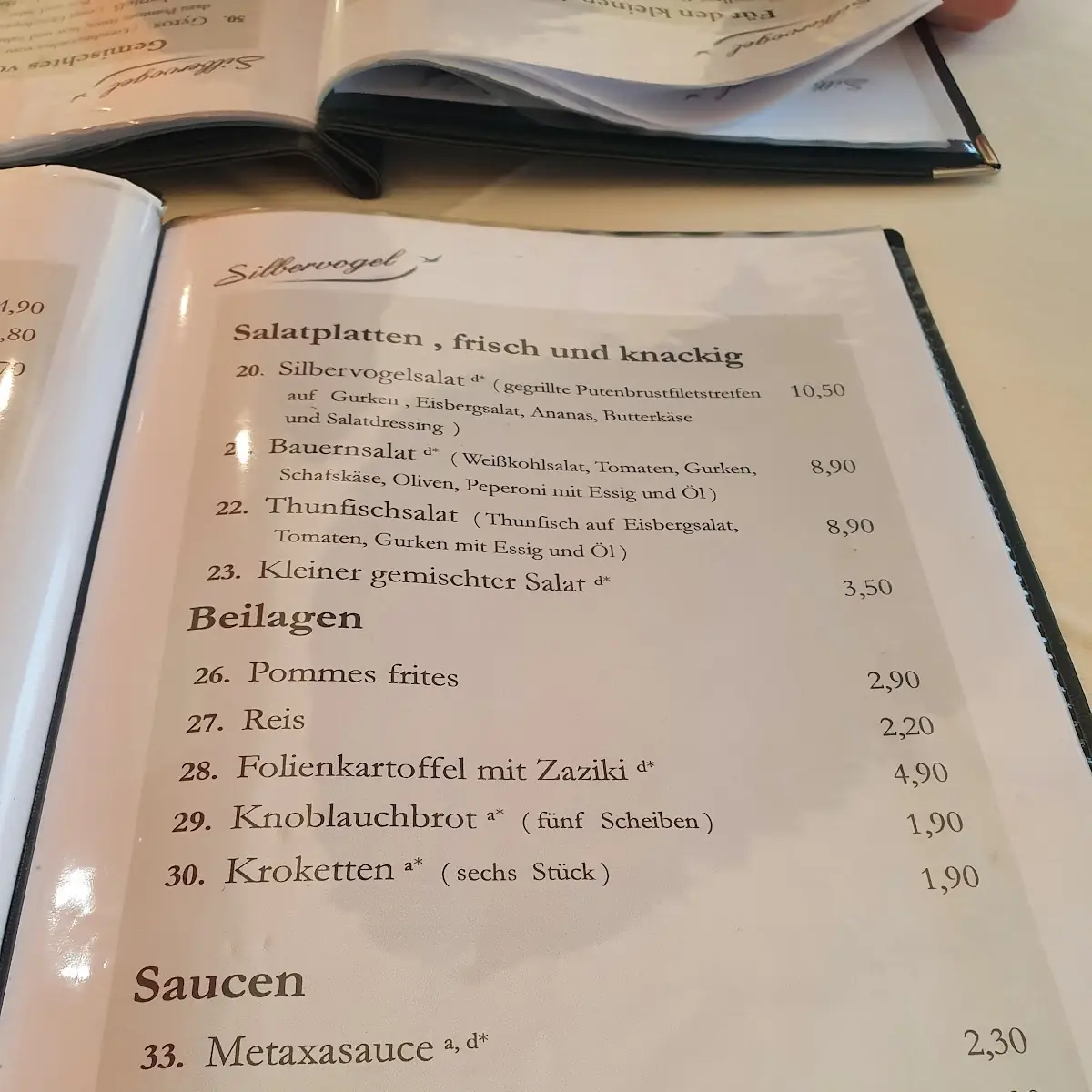 Speisekarte, Flugzeug Restaurant Silbervogel