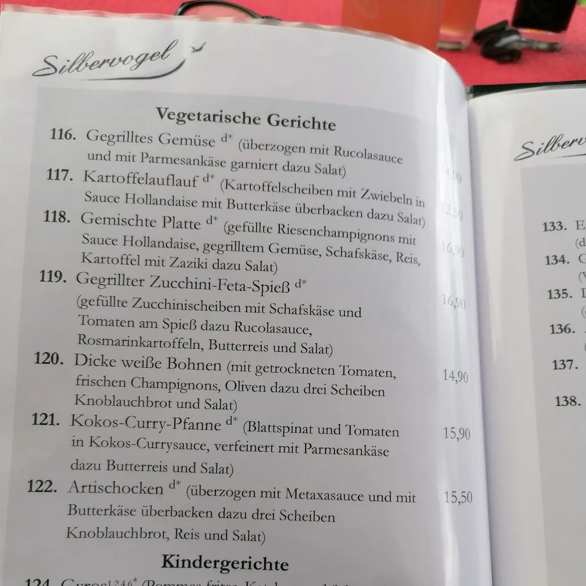 Speisekarte, Flugzeug Restaurant Silbervogel
