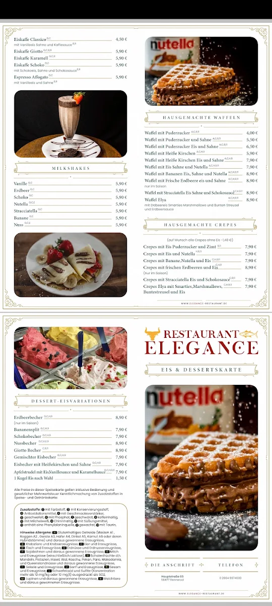 Speisekarte, Restaurant Elegance