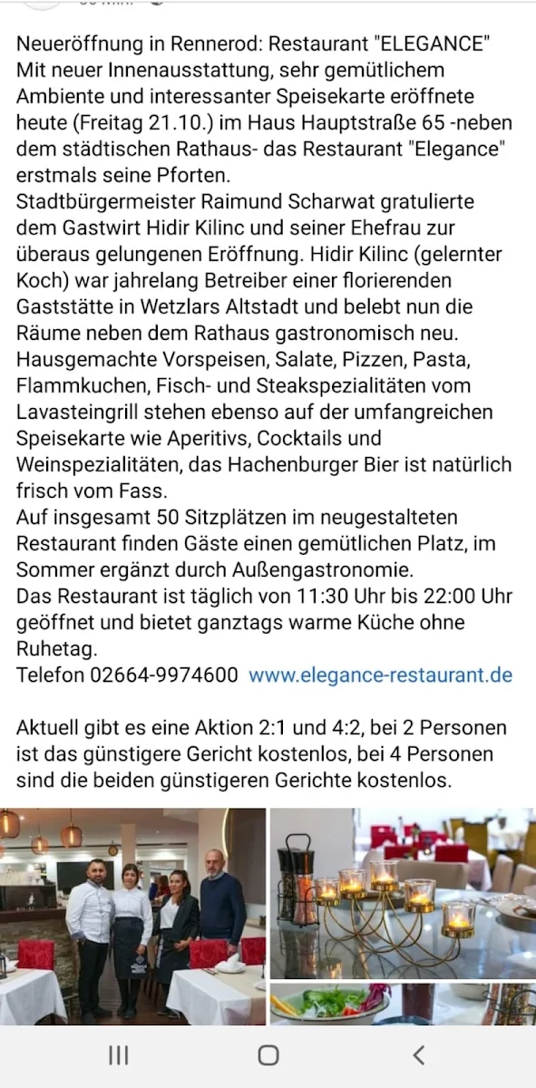 Speisekarte, Restaurant Elegance
