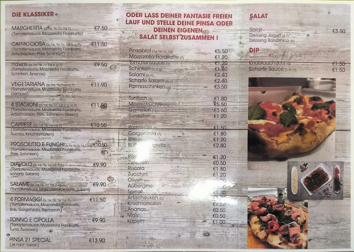 Speisekarte, Pins‘Burgerhaus