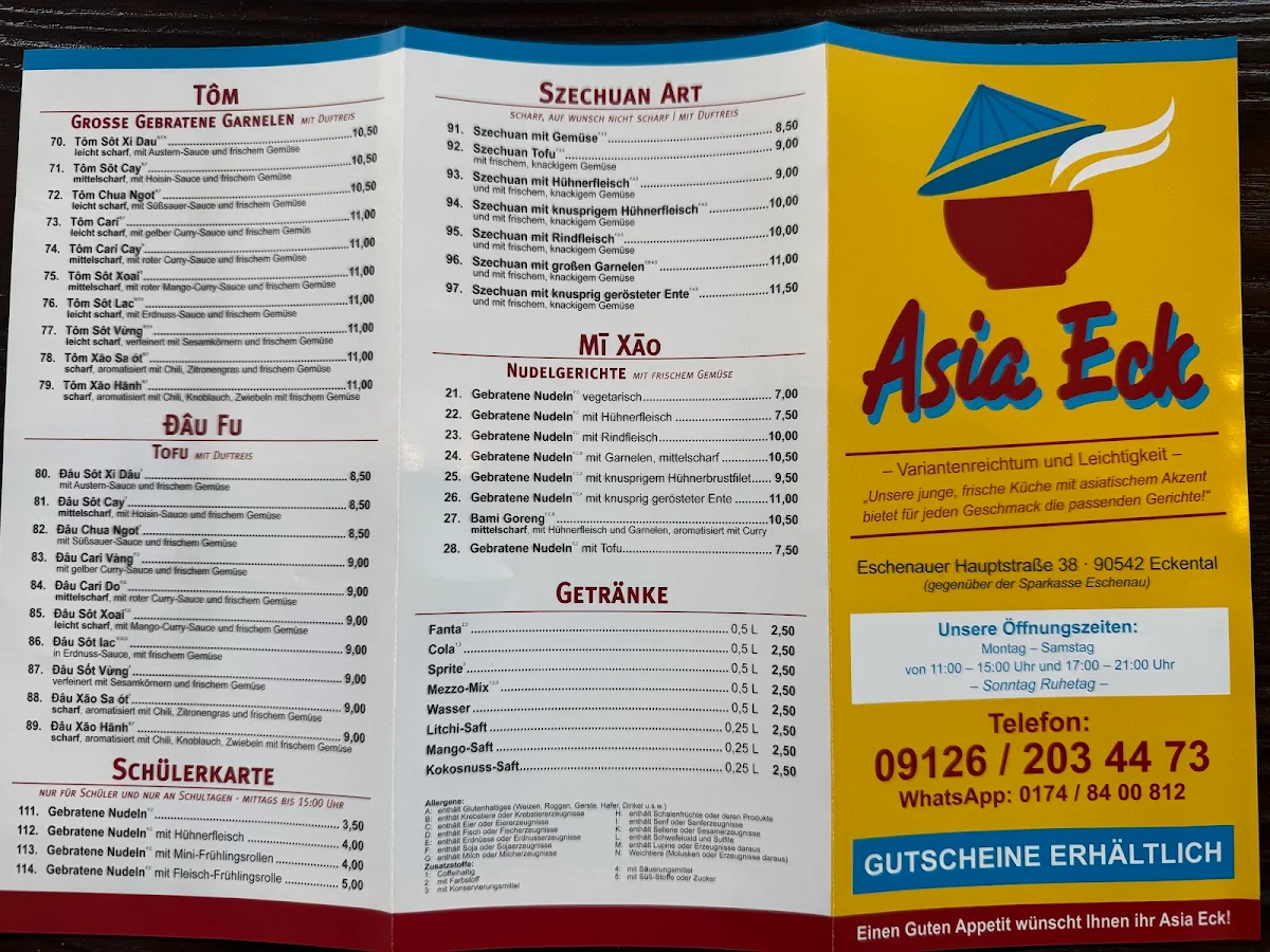 Speisekarte, Asia Eck