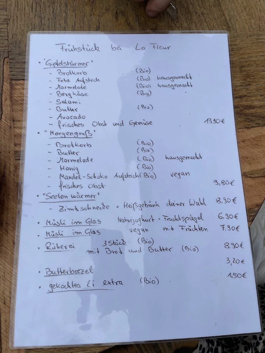 Speisekarte, Blumen-Café LaFleur