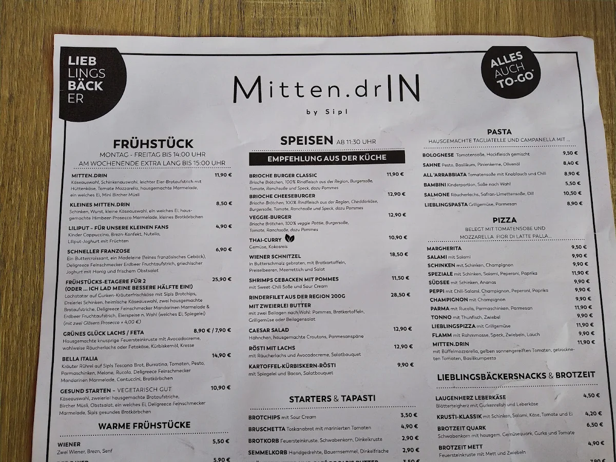 Speisekarte, Mitten.drIN by Sipl