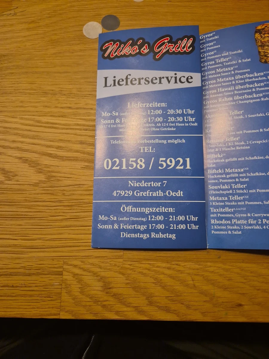 Speisekarte, Nikos Grill