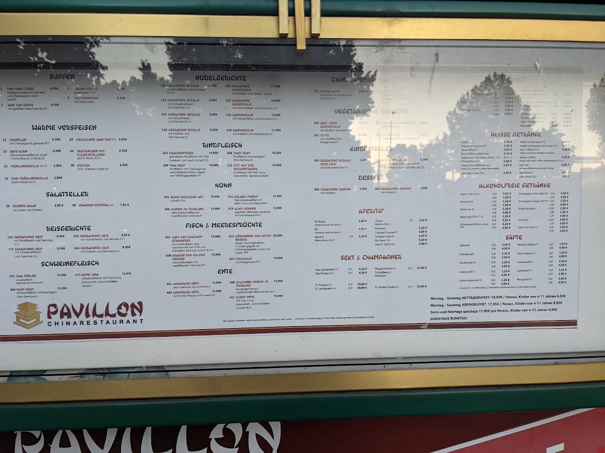 Speisekarte, Chinarestaurant Pavillon