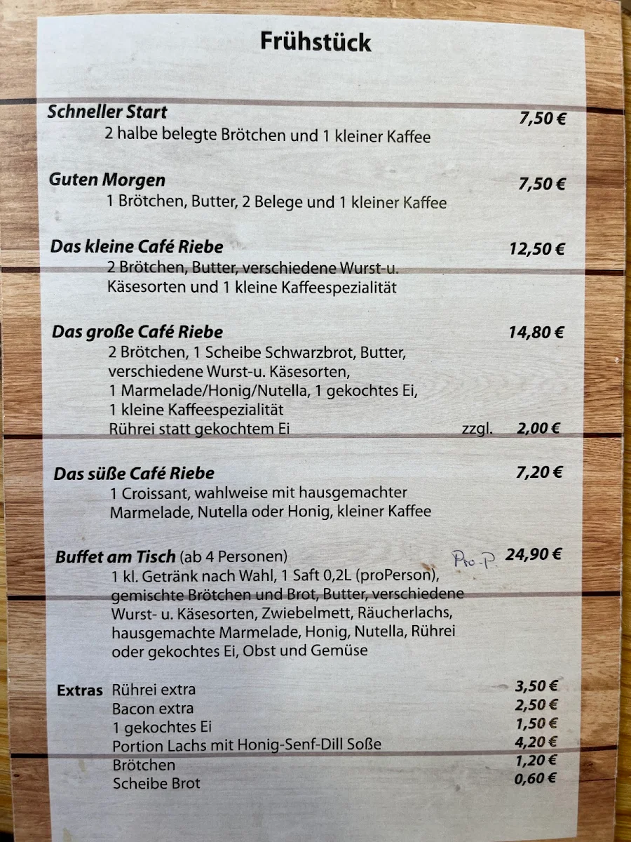 Speisekarte, Café Riebe
