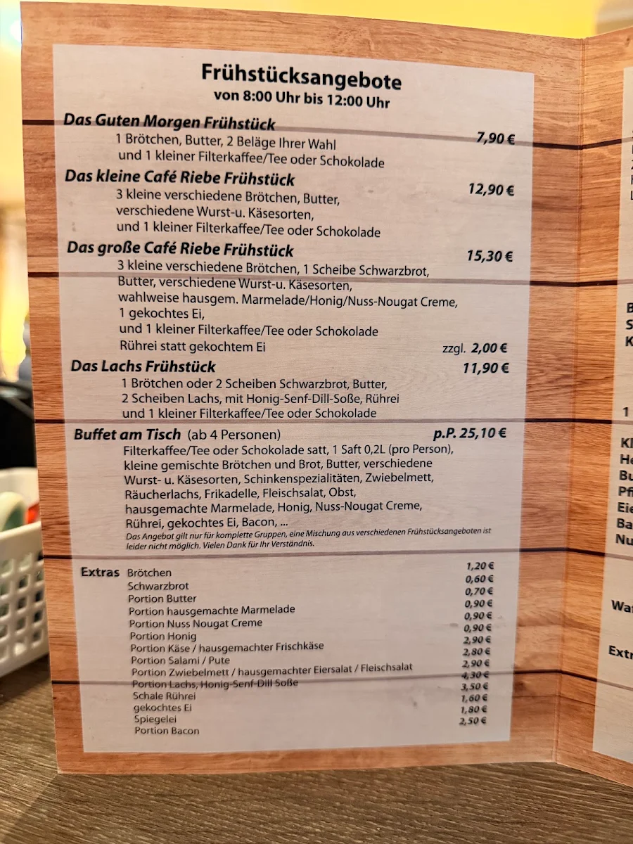 Speisekarte, Café Riebe