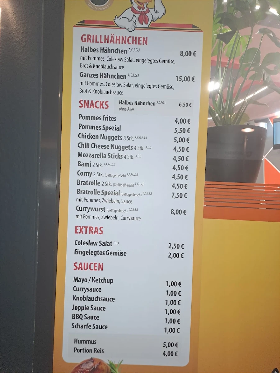 Speisekarte, Hähnchen Grilleck Stolberg