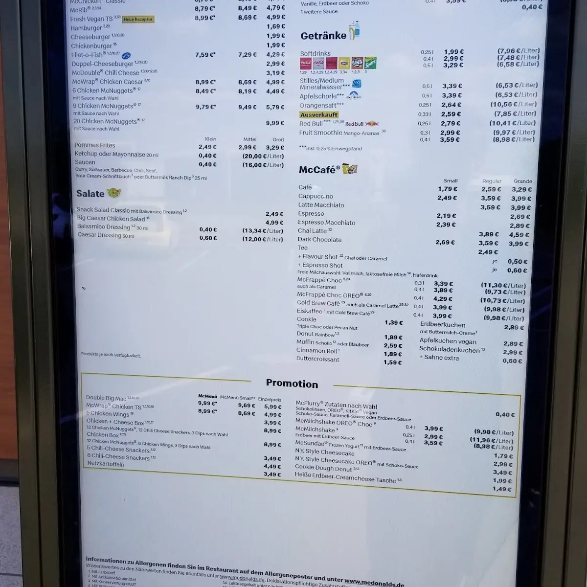Speisekarte, McDonald's