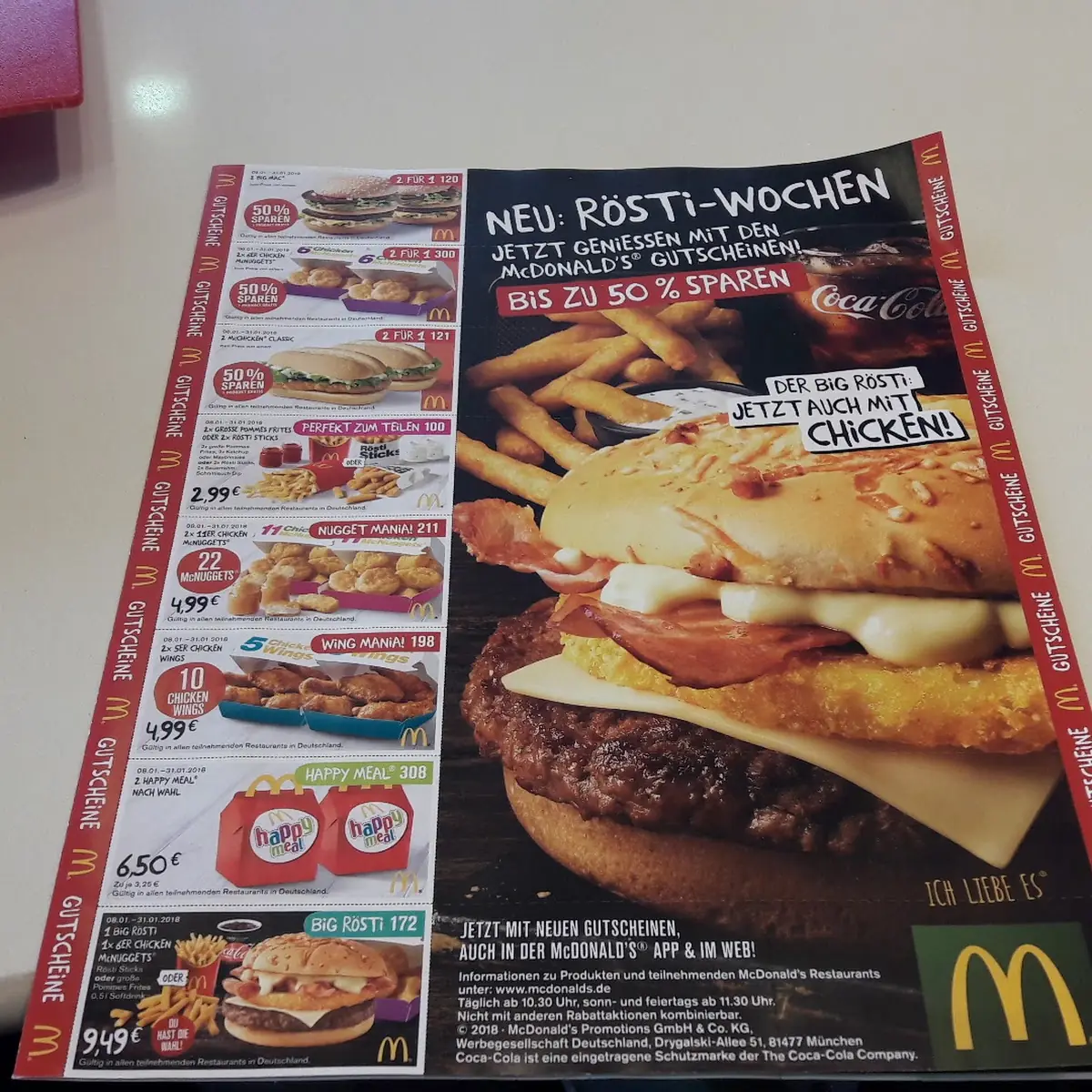 Speisekarte, McDonald's