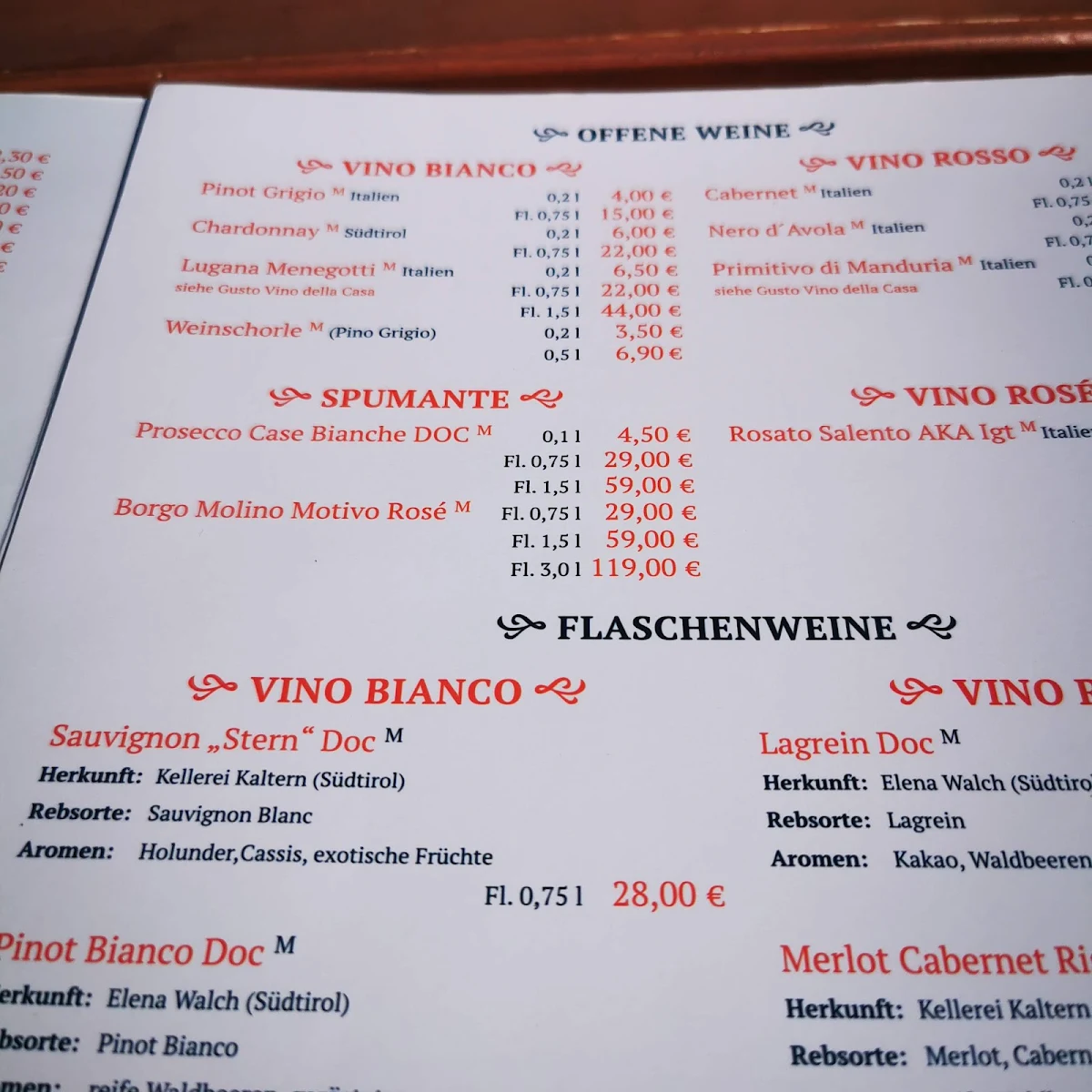 Speisekarte, Gusto Cucina&Pizza