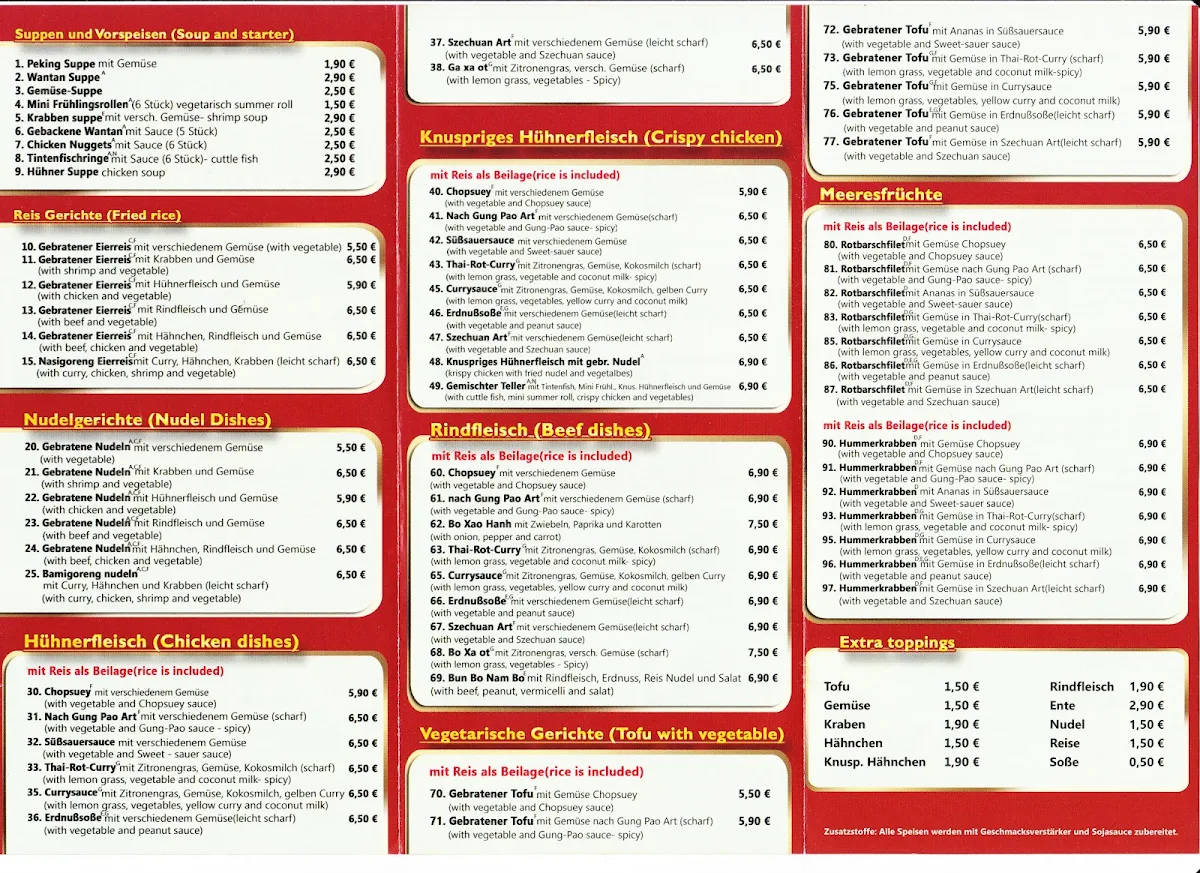 Speisekarte, Asia New Wok