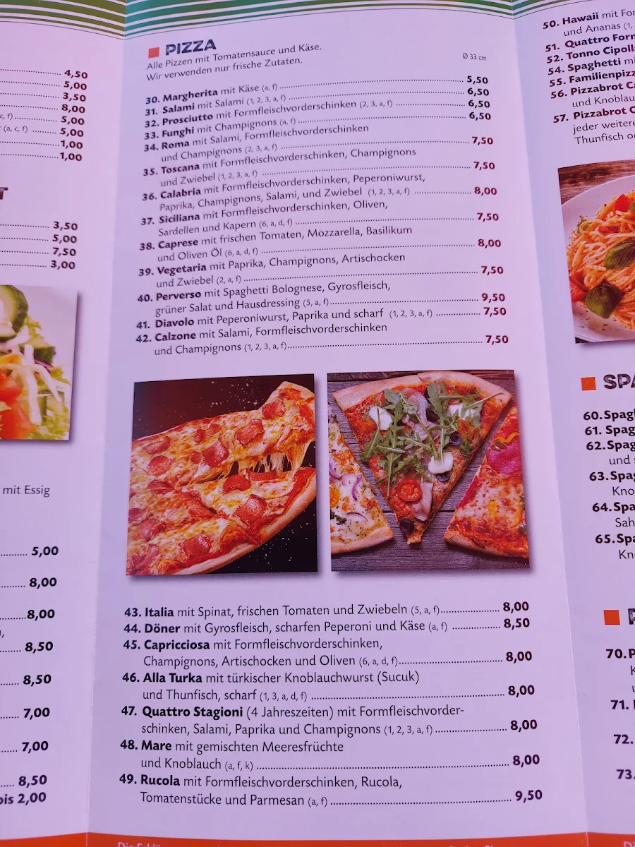 Speisekarte, Pizzeria Rondell Langenhahn