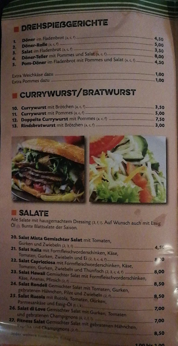 Speisekarte, Pizzeria Rondell Langenhahn