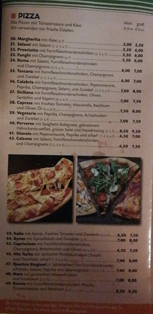 Speisekarte, Pizzeria Rondell Langenhahn