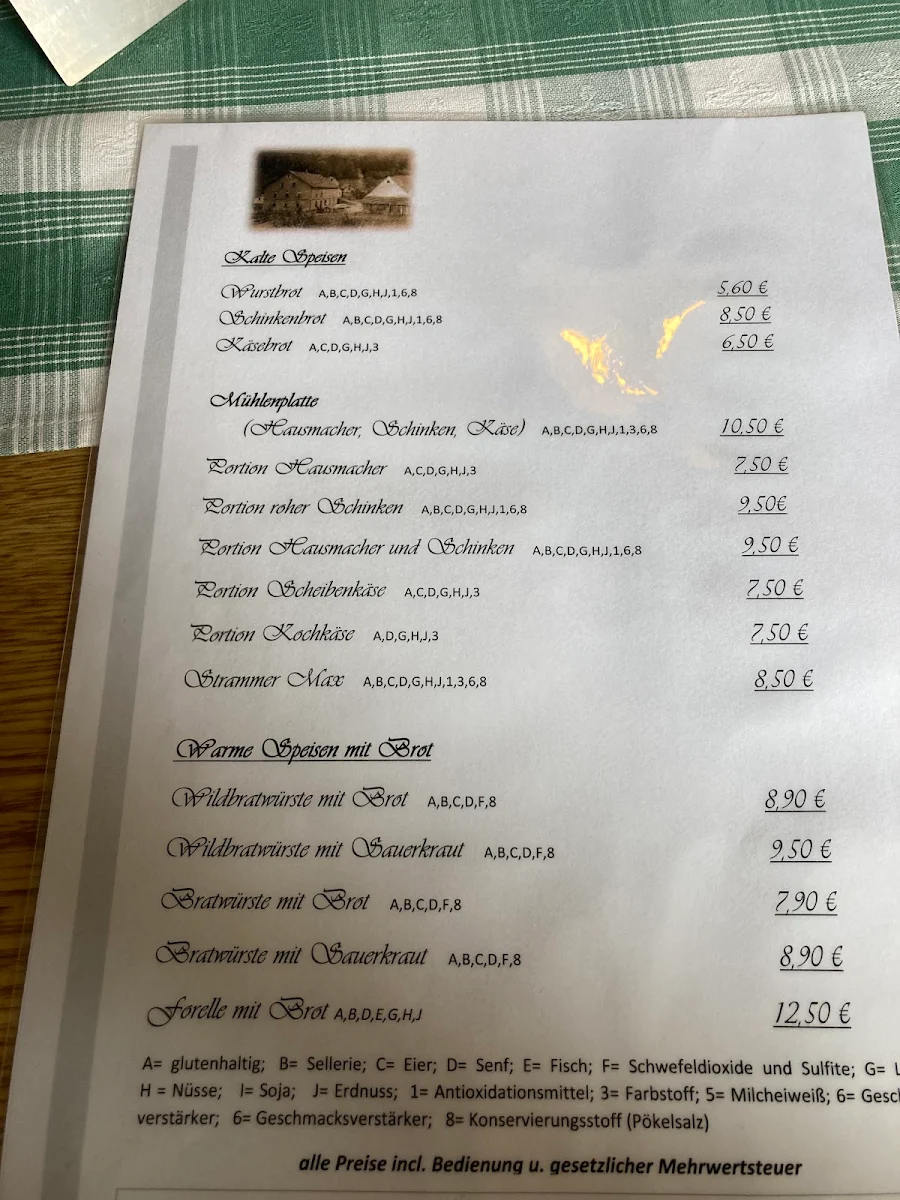 Speisekarte, Schreckemühle Gastronomie - Spezialität Forelle