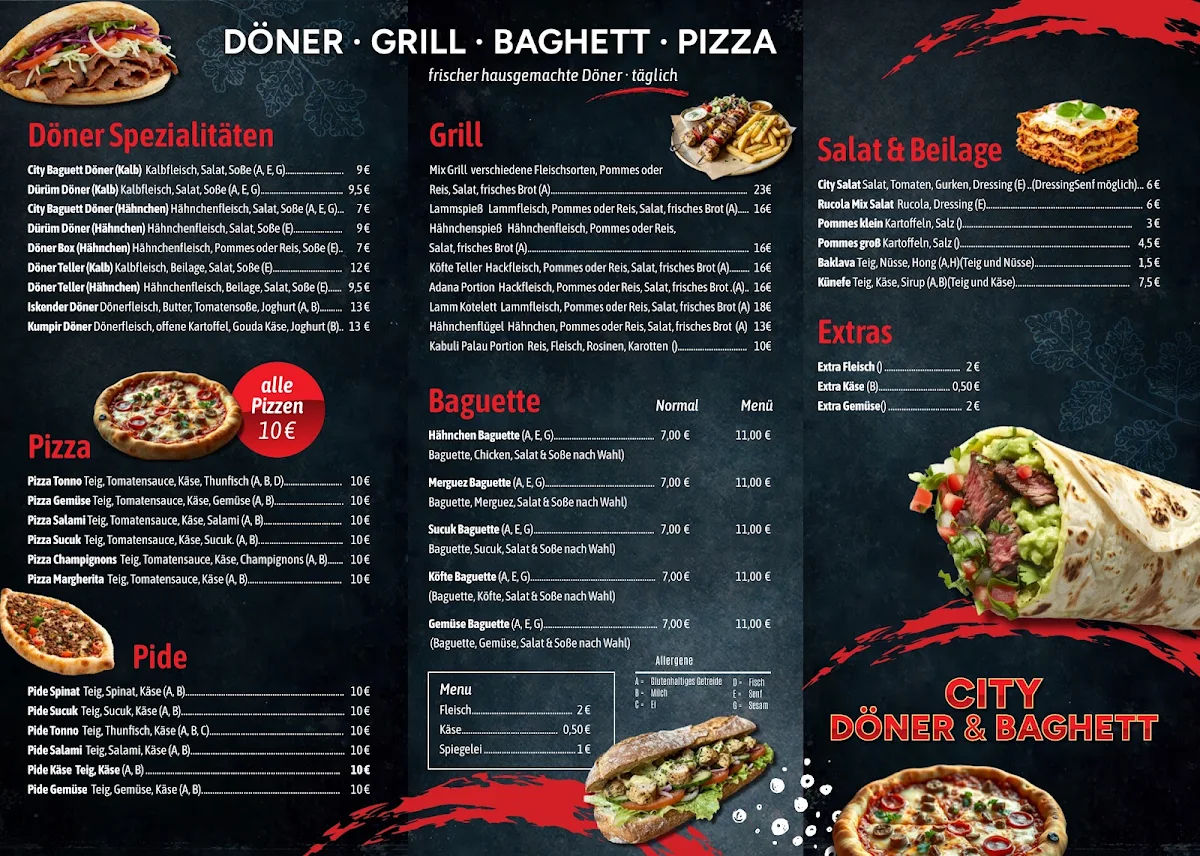 Speisekarte, City Döner & Baghett