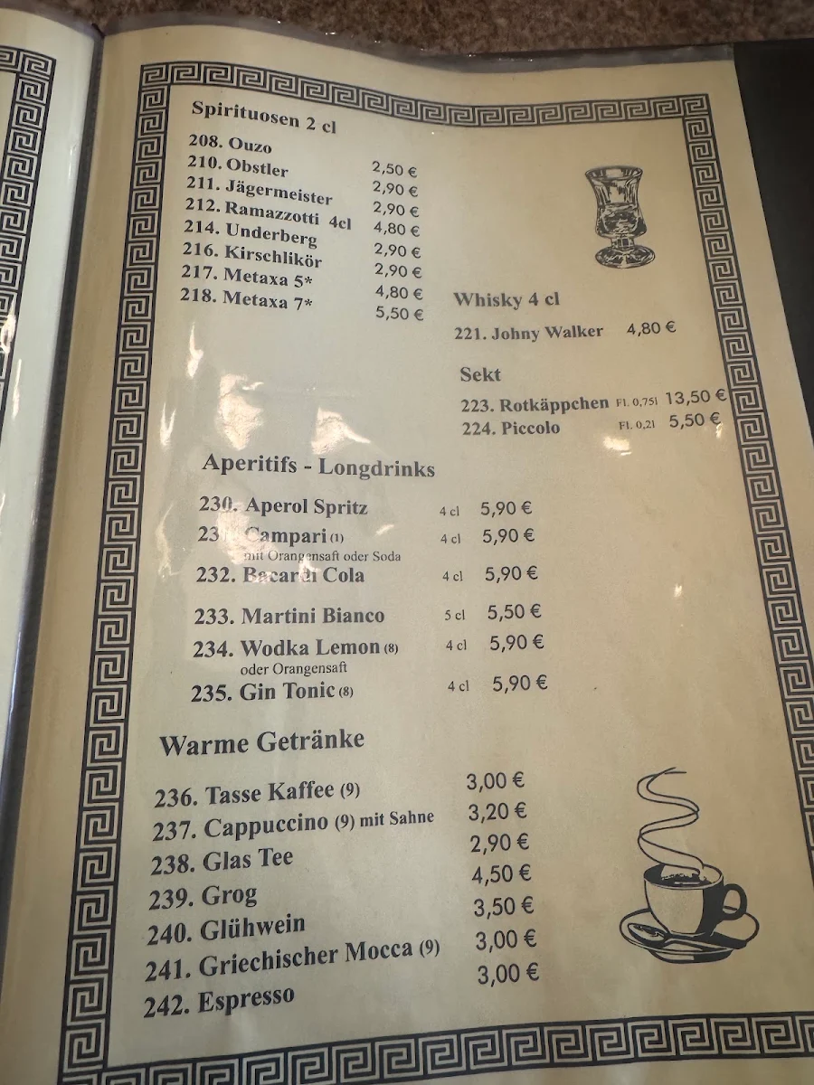 Speisekarte, Restaurant Athen