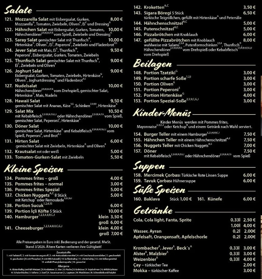 Speisekarte, Saray Kebab