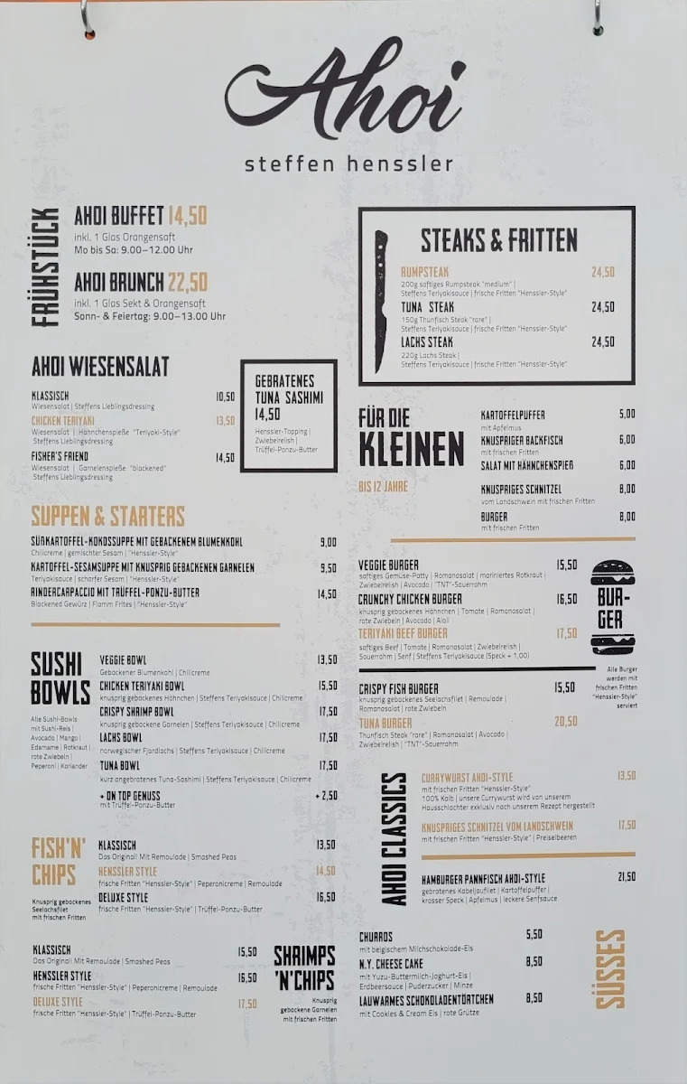 Speisekarte, Ahoi Steffen Henssler Wismar