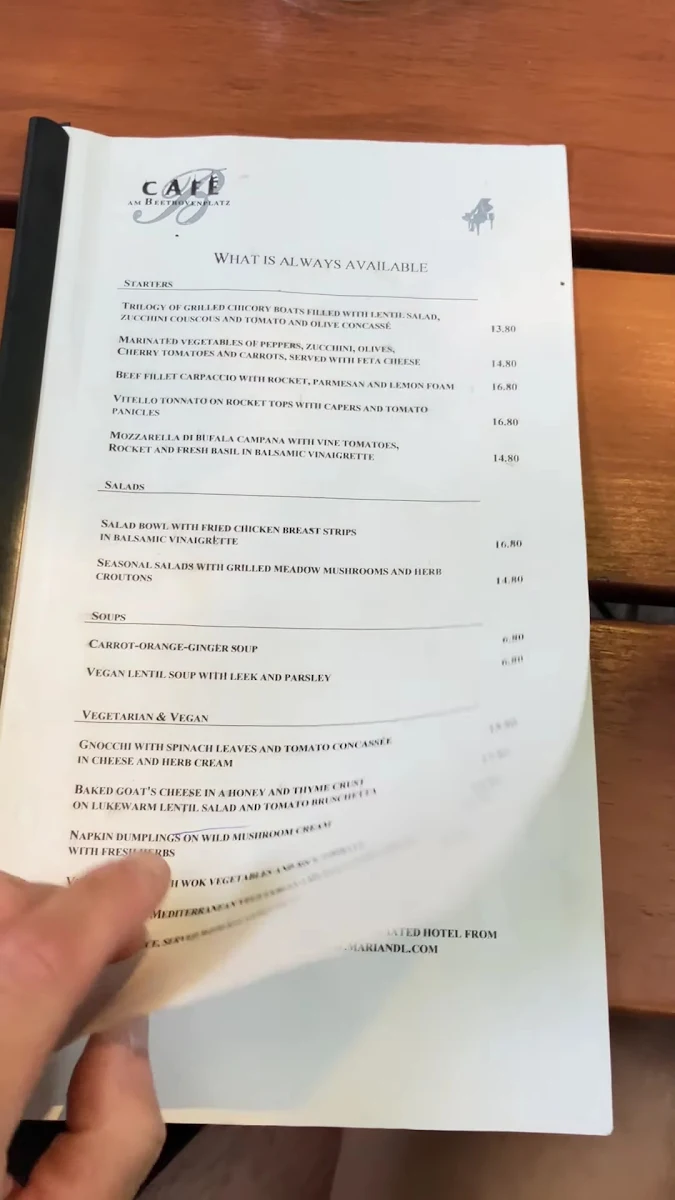 Speisekarte, Café am Beethovenplatz