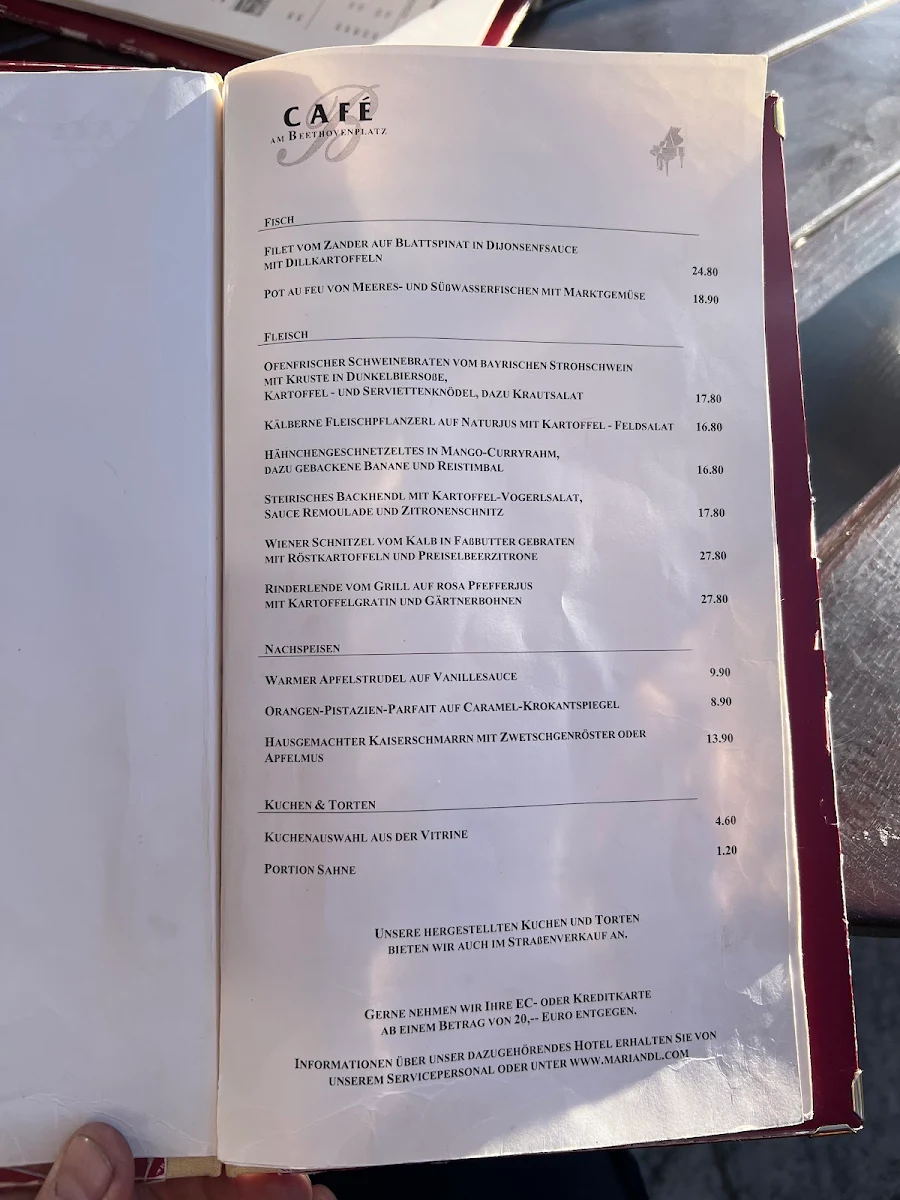 Speisekarte, Café am Beethovenplatz