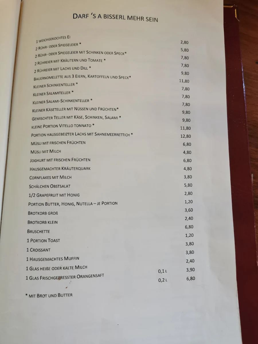 Speisekarte, Café am Beethovenplatz