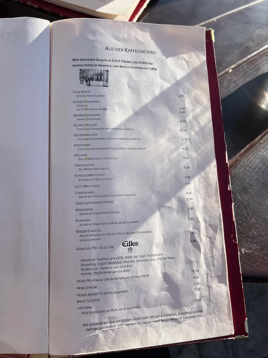 Speisekarte, Café am Beethovenplatz