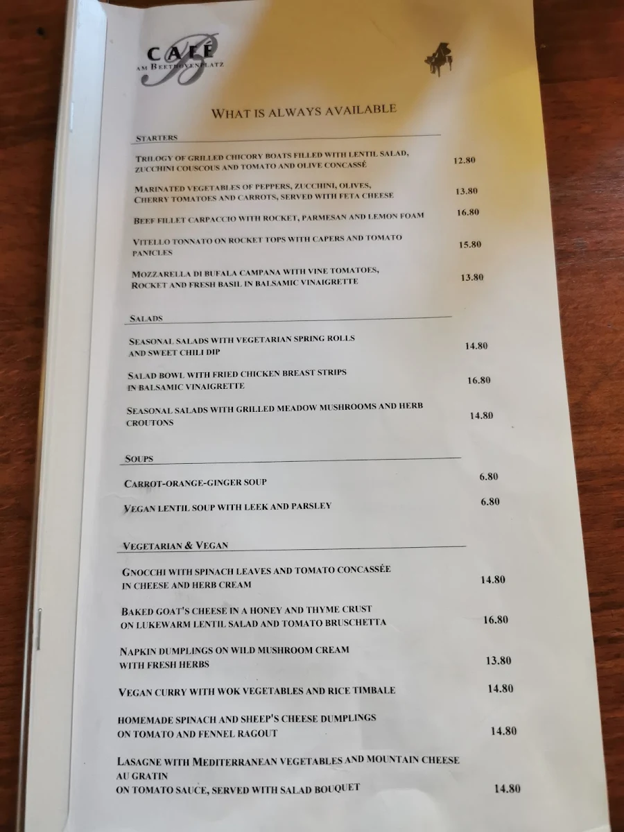 Speisekarte, Café am Beethovenplatz
