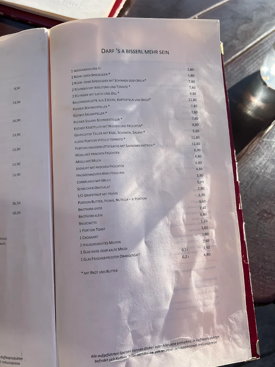 Speisekarte, Café am Beethovenplatz