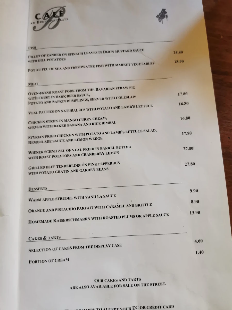 Speisekarte, Café am Beethovenplatz