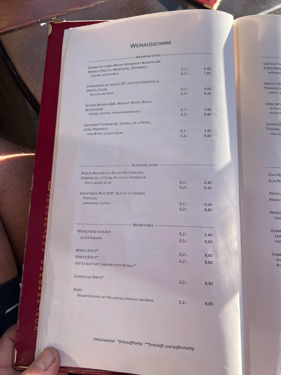 Speisekarte, Café am Beethovenplatz