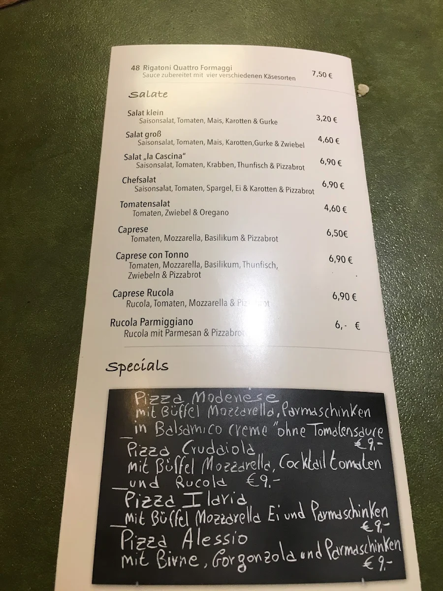 Speisekarte, La Cascina