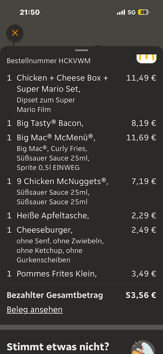 Speisekarte, McDonald's