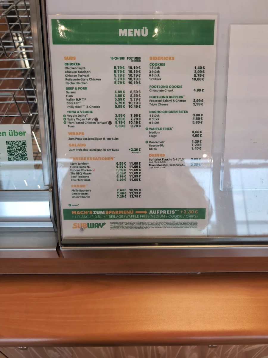 Speisekarte, Subway