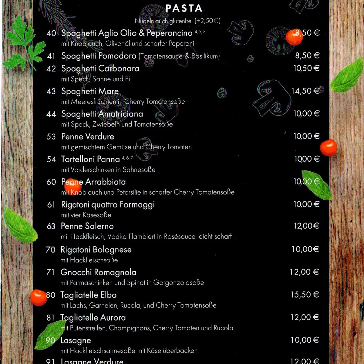 Speisekarte, Restaurant Chegusto