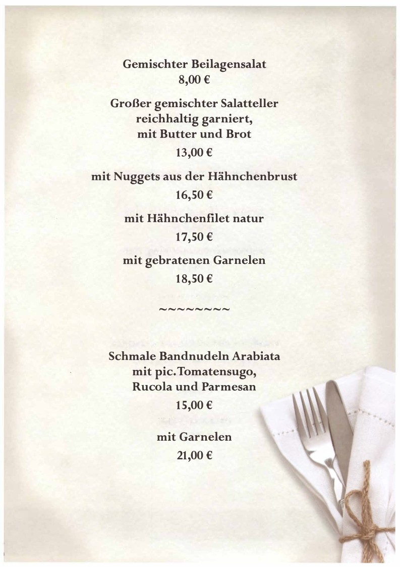Speisekarte, Sportgaststätte Im Haag