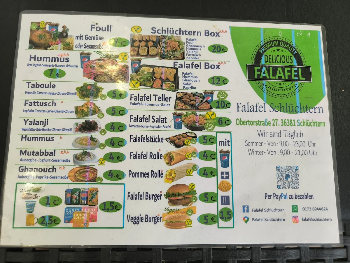 Speisekarte, Falafel Schlüchtern