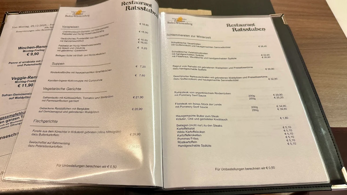 Speisekarte, Restaurant Ratsstuben