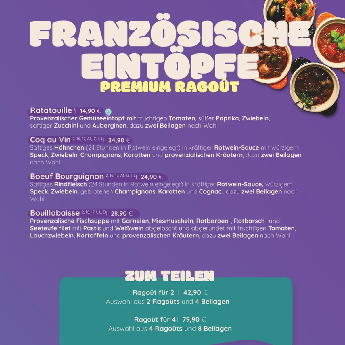 Speisekarte, COQ AU VIN | French Bar & Restaurant - Mönchengladbach