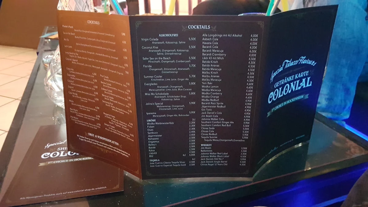 Speisekarte, Colonial Lounge & Shop