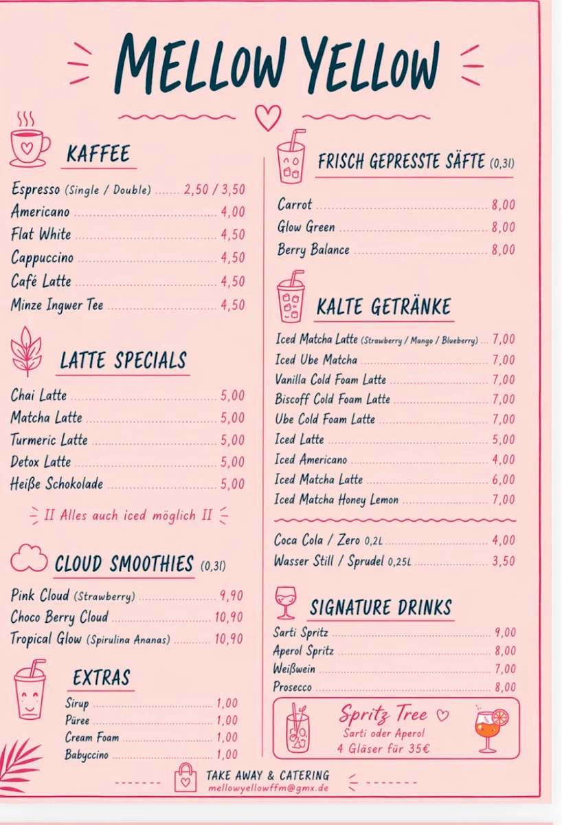 Speisekarte, Mellow Yellow Café