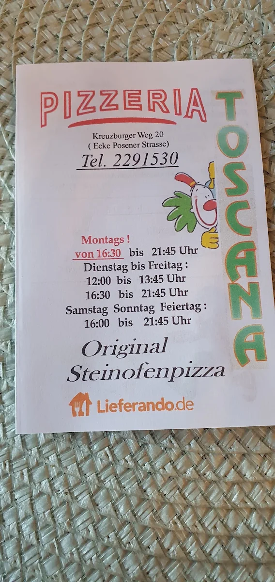 Speisekarte, Pizzeria Toscana