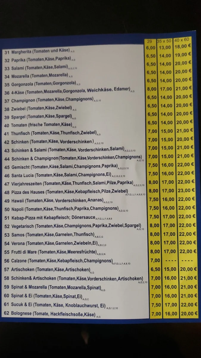 Speisekarte, Restaurant Ali Baba
