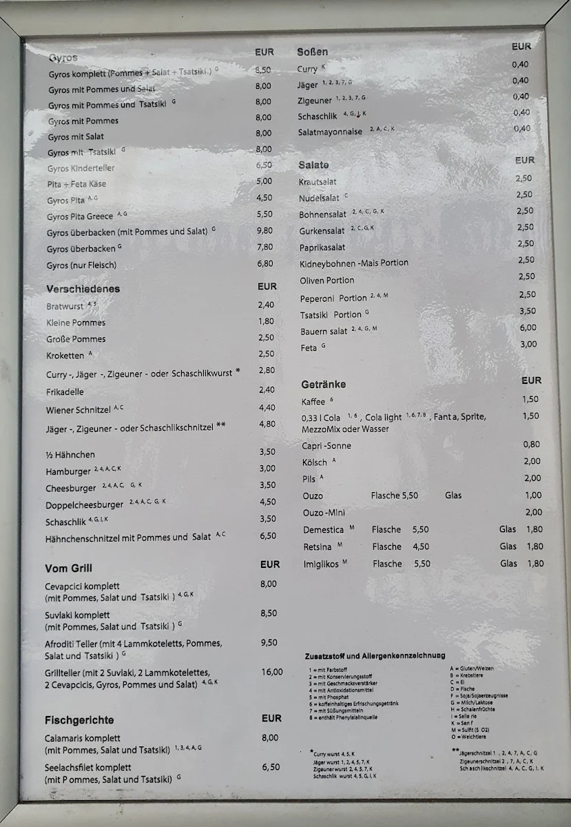 Speisekarte, Akropolis Grill