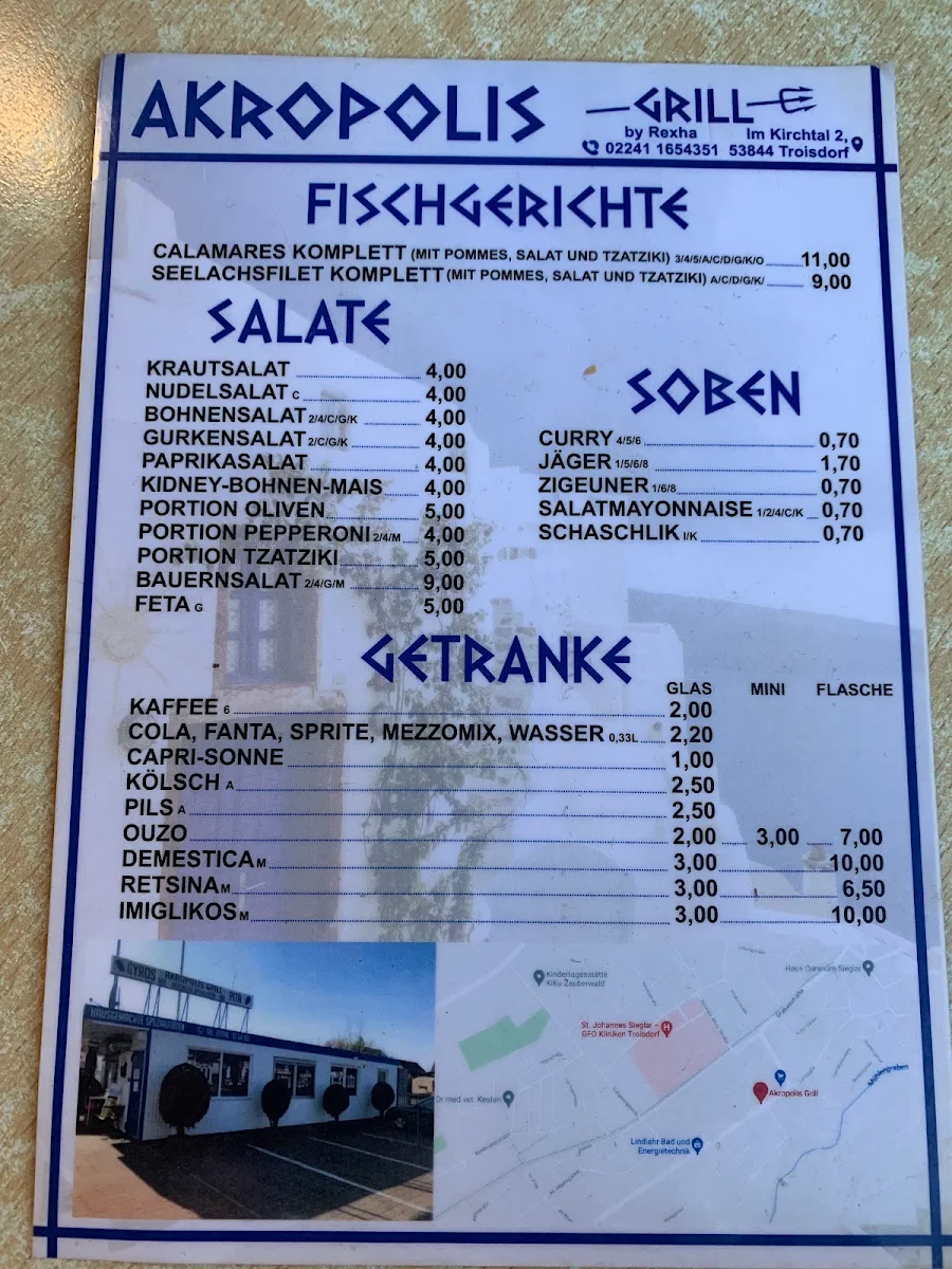 Speisekarte, Akropolis Grill
